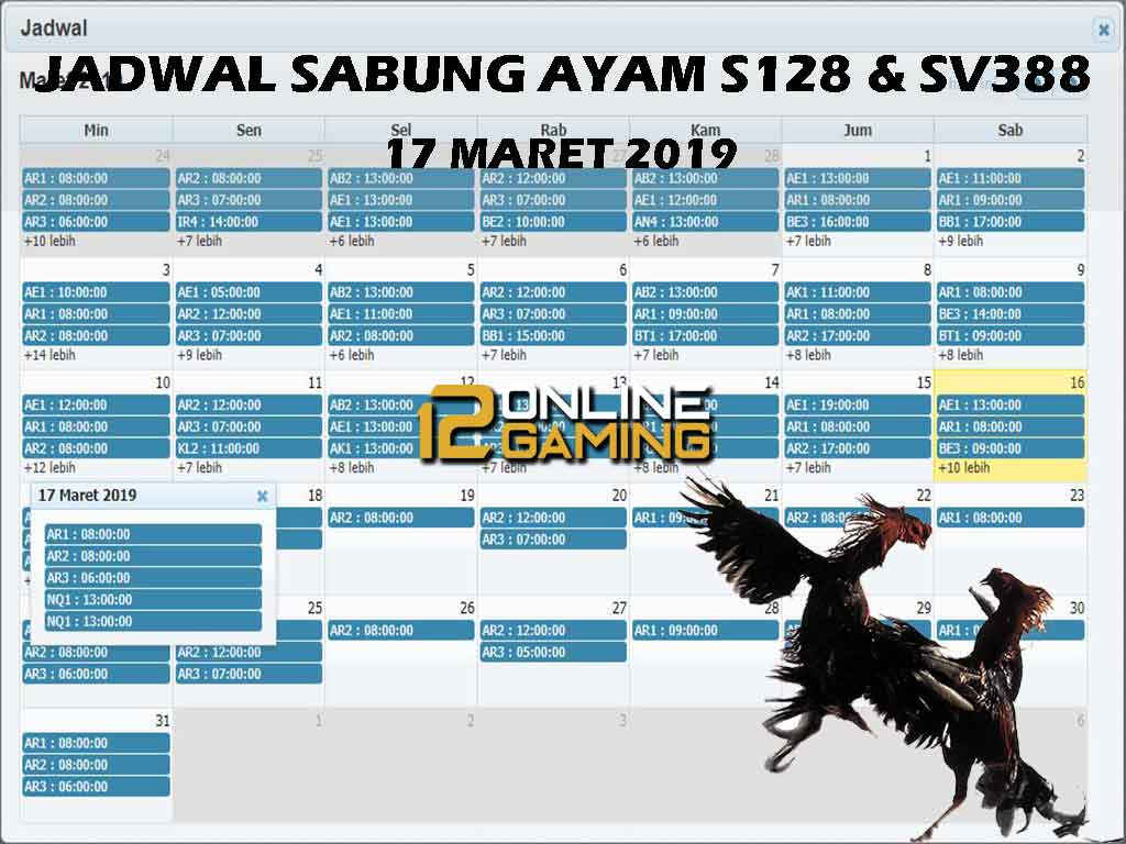 Jadwal Sabung Ayam S128 Dan SV388 17 Maret 2019