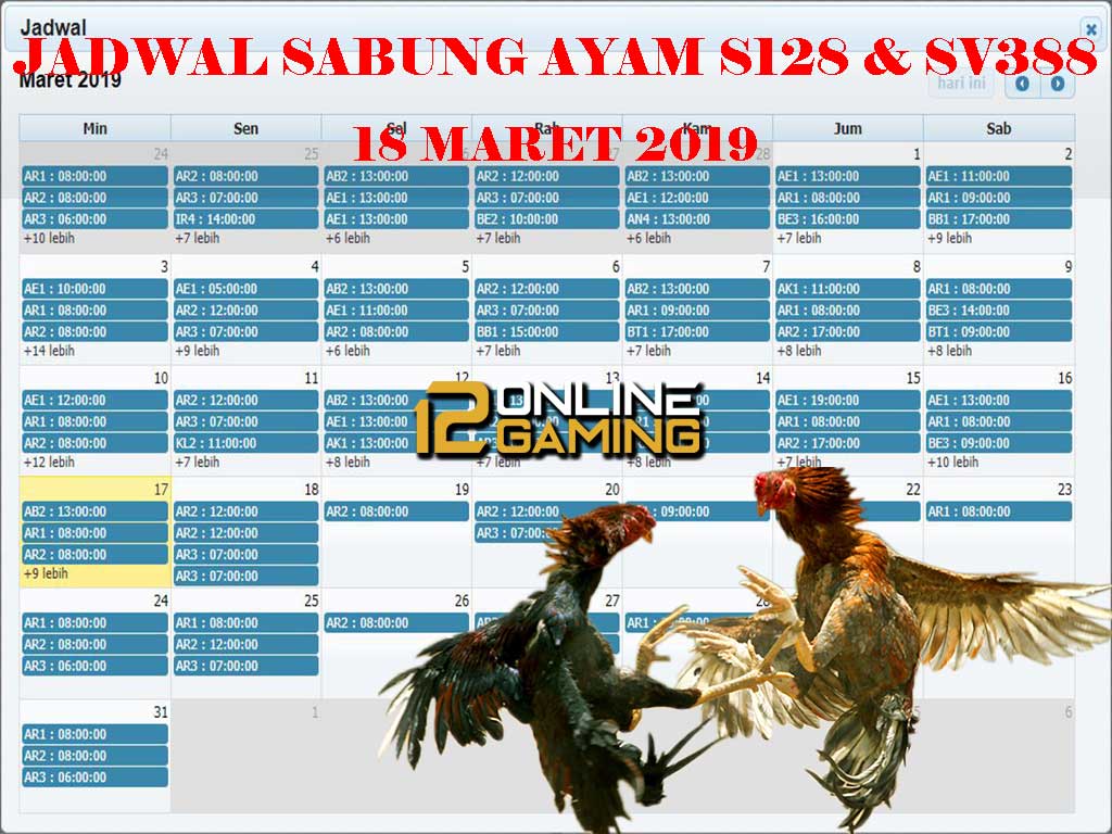Jadwal Sabung Ayam S128 Dan SV388 18 Maret 2019