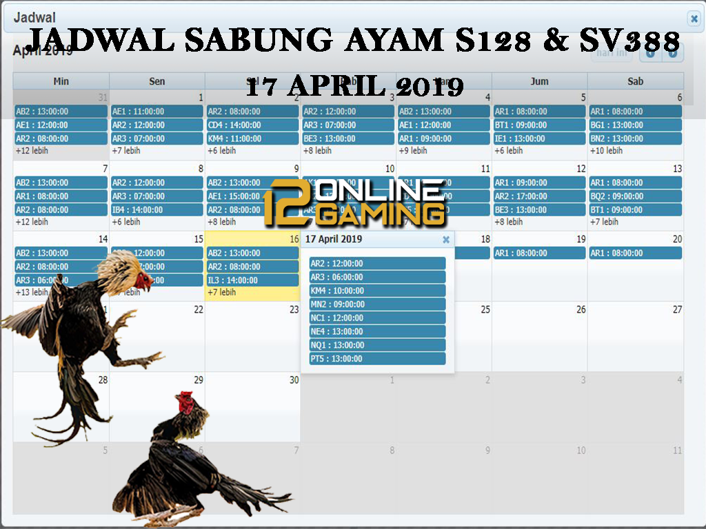 Jadwal Sabung Ayam S128 Dan SV388 17 April 2019