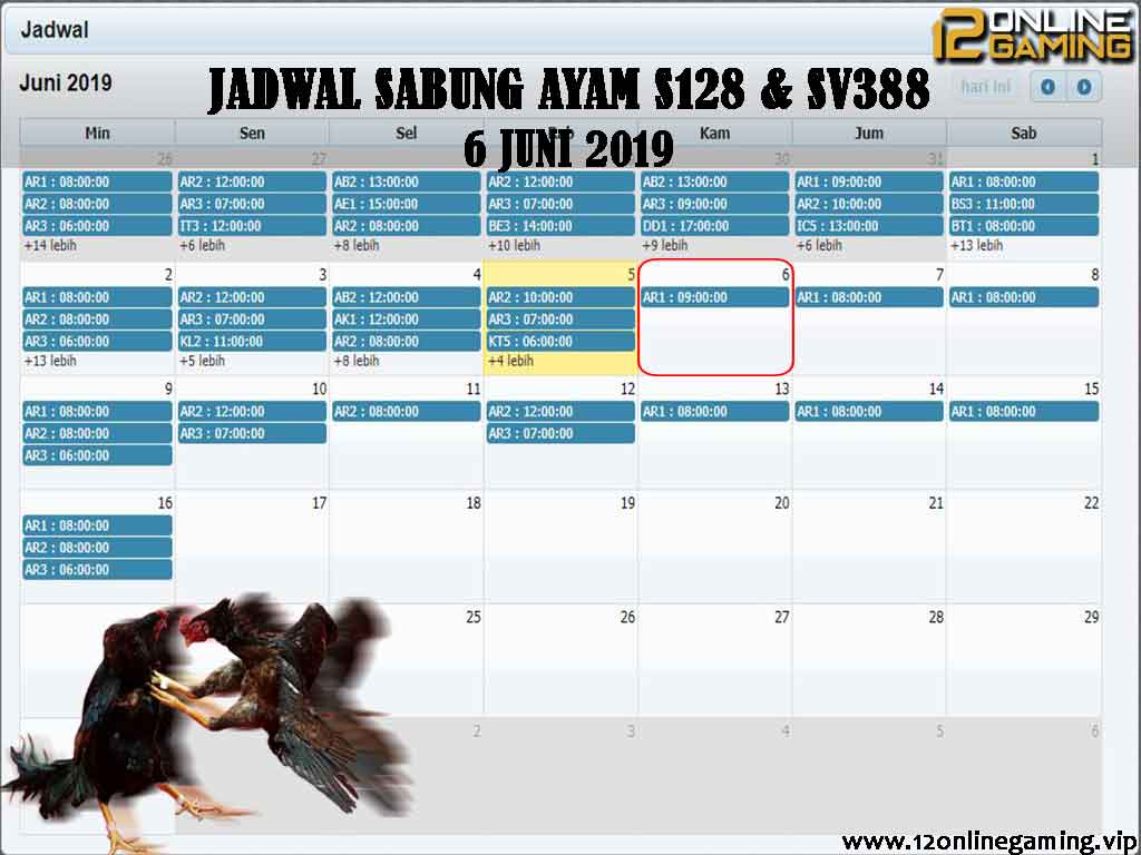 Jadwal Sabung Ayam S128 Dan SV388 6 Juni 2019