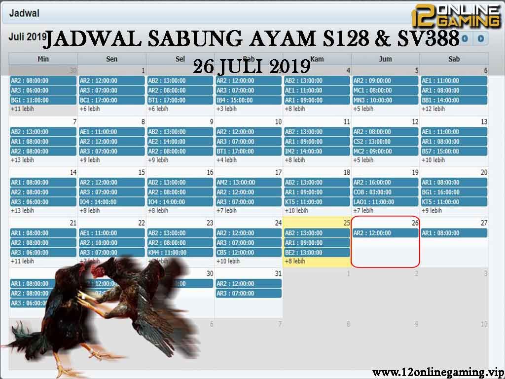 Jadwal Sabung Ayam S128 Dan SV388 26 Juli 2019