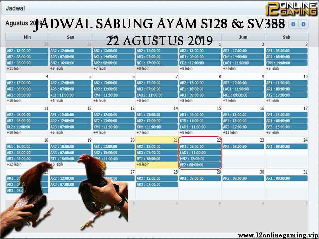 Jadwal Sabung Ayam S128 Dan SV388 22 Agustus 2019
