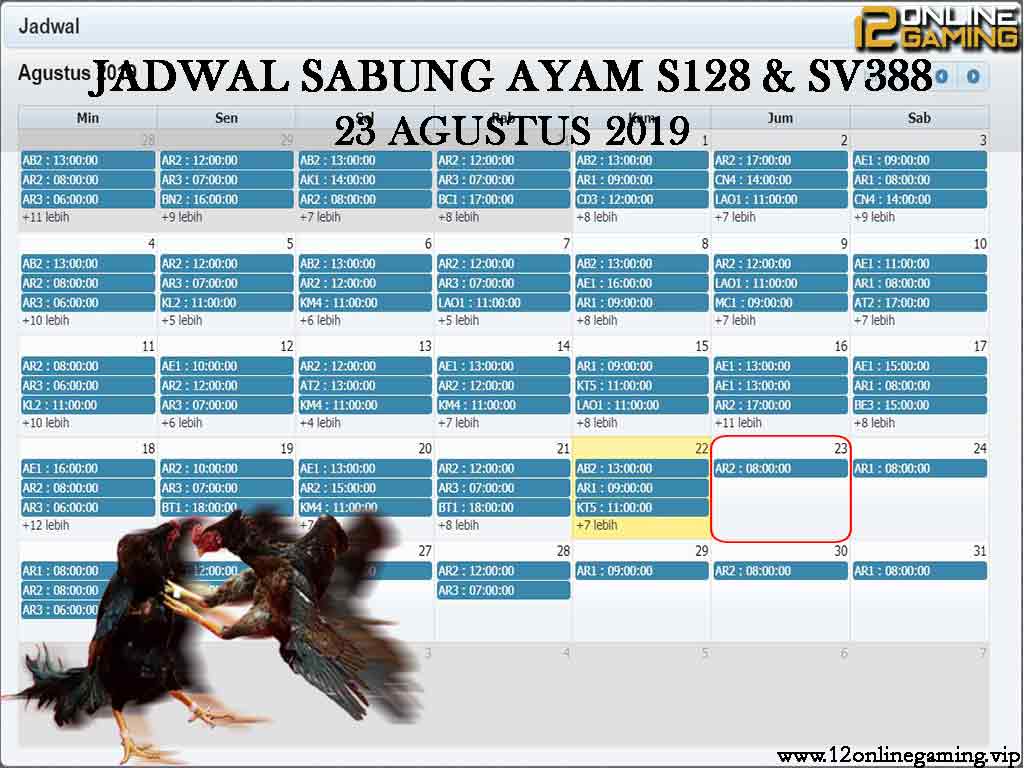 Jadwal Sabung Ayam S128 Dan SV388 23 Agustus 2019