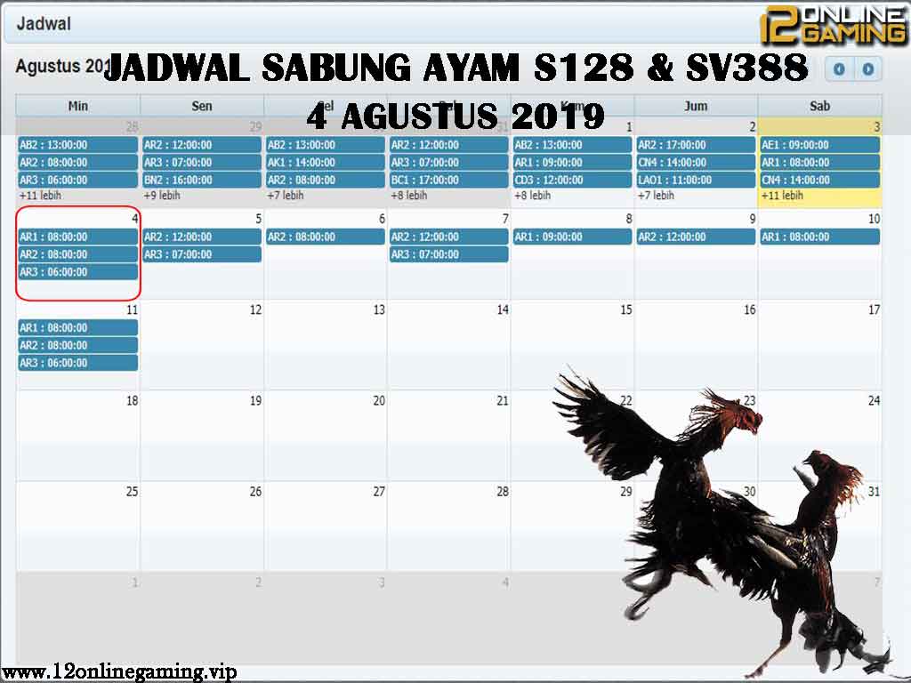 Jadwal Sabung Ayam S128 Dan SV388 4 Agustus 2019