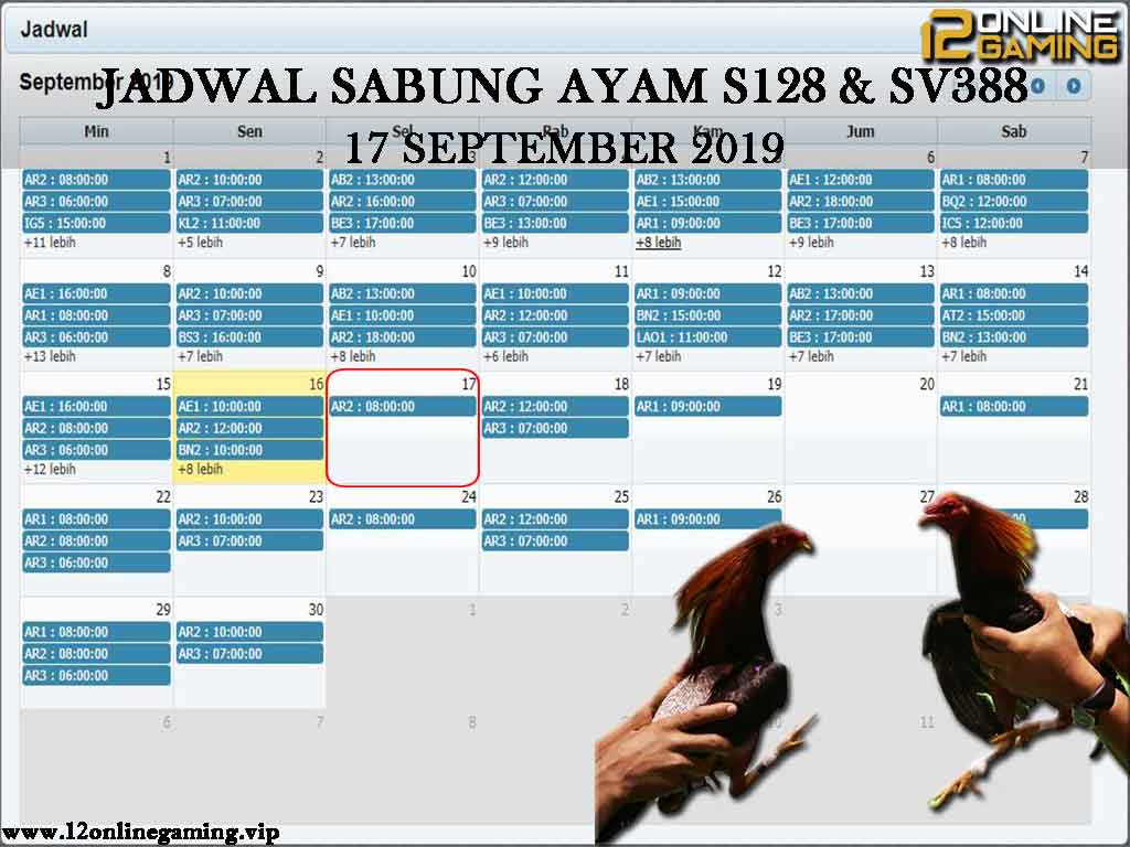 Jadwal Sabung Ayam S128 Dan SV388 17 September 2019