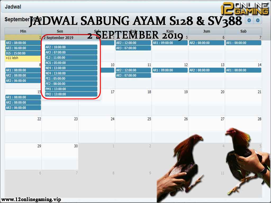 Jadwal Sabung Ayam S128 Dan SV388 2 September 2019
