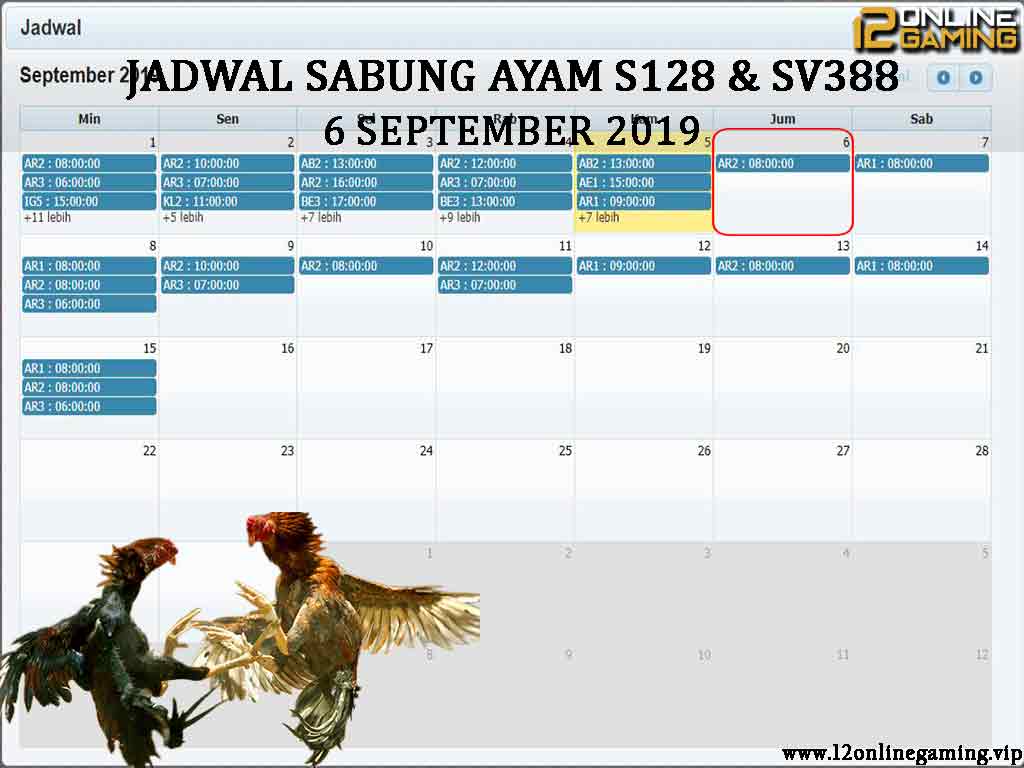 Jadwal Sabung Ayam S128 Dan SV388 6 September 2019