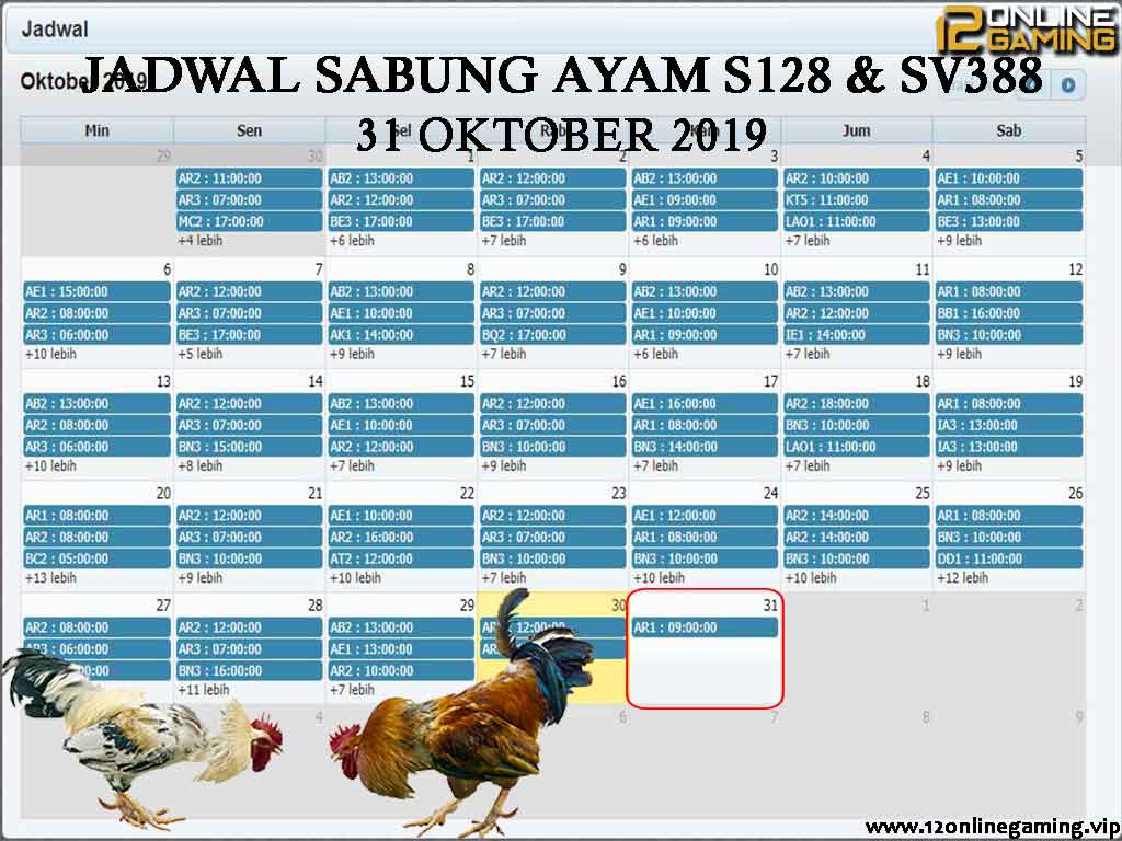 Jadwal Sabung Ayam S128 Dan SV388 31 Oktober 2019