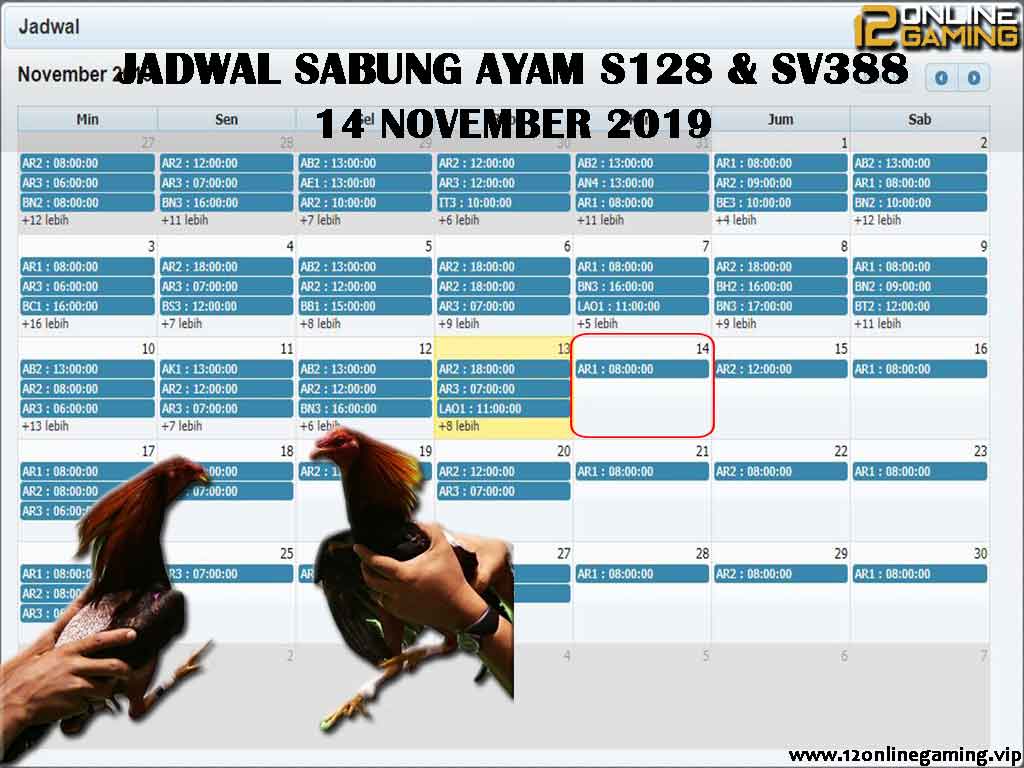 Jadwal Sabung Ayam S128 Dan SV388 14 November 2019