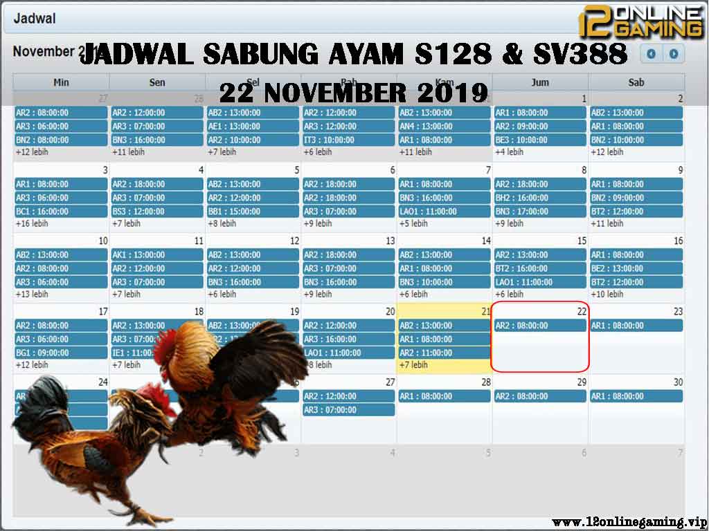 Jadwal Sabung Ayam S128 Dan SV388 22 November 2019